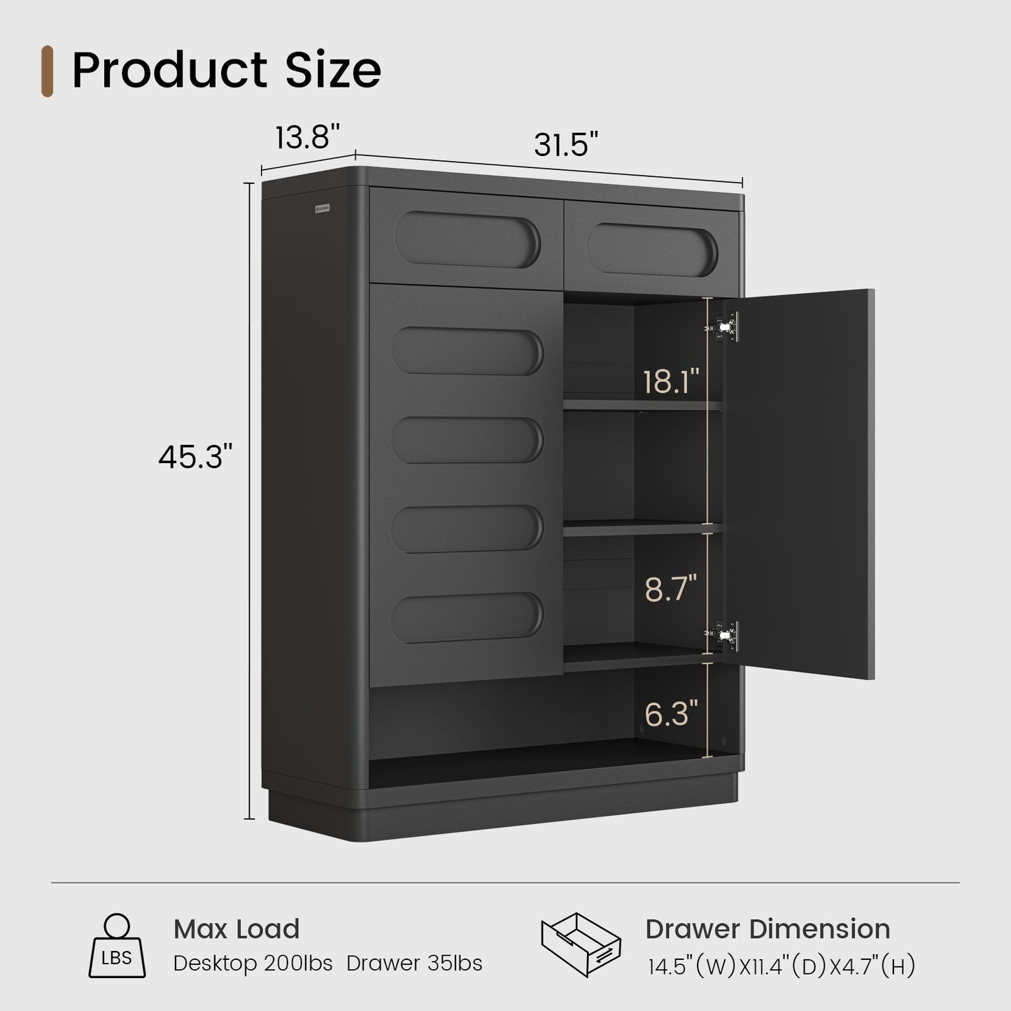 SUCSSRICH 45.3 Inch Shoe Storage Cabinet with 2 Drawers Tall Large Shoe Organizer Closet Storage with Doors and 4-Tier Shelves for Entryway Hallway