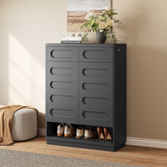 SUCSSRICH 45.3 Inch Shoe Storage Cabinet with 2 Drawers Tall Large Shoe Organizer Closet Storage with Doors and 4-Tier Shelves for Entryway Hallway