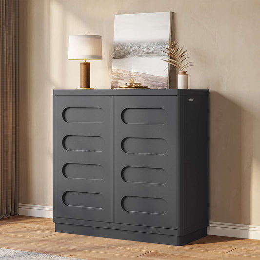 SUCSSRICH 31.5 Inch Black Sideboard Buffet Cabinet with Storage 2 Doors and Adjustable Shelves Curved Design Modern Coffee Bar Cabinet for Living Room Kitchen Hallway Black