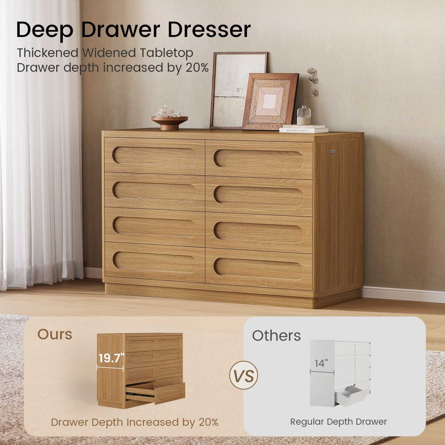 SUCSSRICH 47.2 Inch Dresser for Bedroom with 8 Drawers Wide Dresser for Closet with Deep Drawer Large Wood TV Stand Modern Chest of Drawers for Bedroom