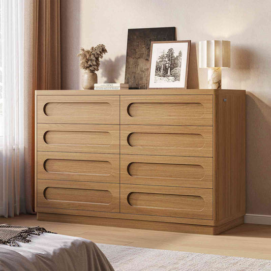 SUCSSRICH 47.2 Inch Dresser for Bedroom with 8 Drawers Wide Dresser for Closet with Deep Drawer Large Wood TV Stand Modern Chest of Drawers for Bedroom