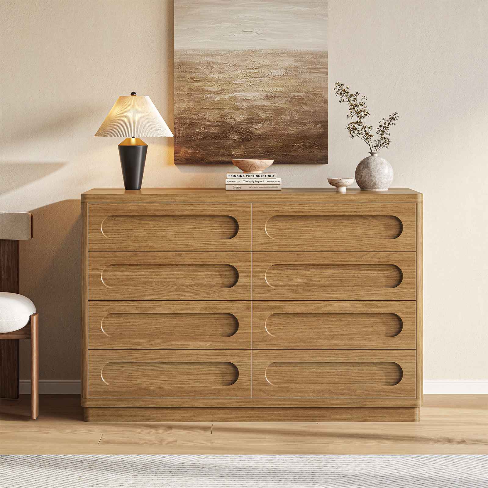 Dresser for Bedroom with 47.2" Deep Drawers TV Stand Chest of Drawers - Oak - 8-drawer Dresser for Bedroom with 47.2" Deep Drawers TV Stand Chest of Drawers - Oak - 8-drawer