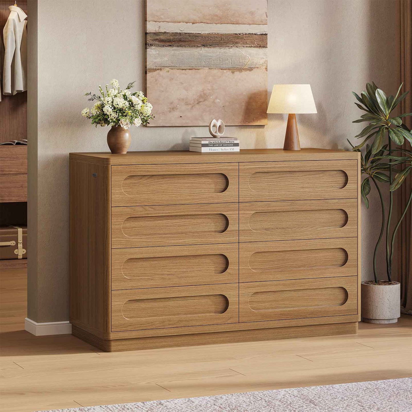 SUCSSRICH 47.2 Inch Dresser for Bedroom with 8 Drawers Wide Dresser for Closet with Deep Drawer Large Wood TV Stand Modern Chest of Drawers for Bedroom