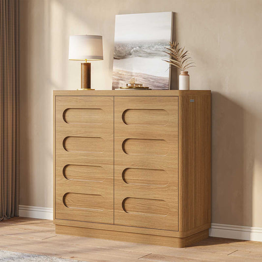 SUCSSRICH 31.5 Inch Sideboard Buffet Cabinet with Storage 2 Doors and Adjustable Shelves Curved Design Modern Coffee Bar Cabinet for Living Room Kitchen Hallway