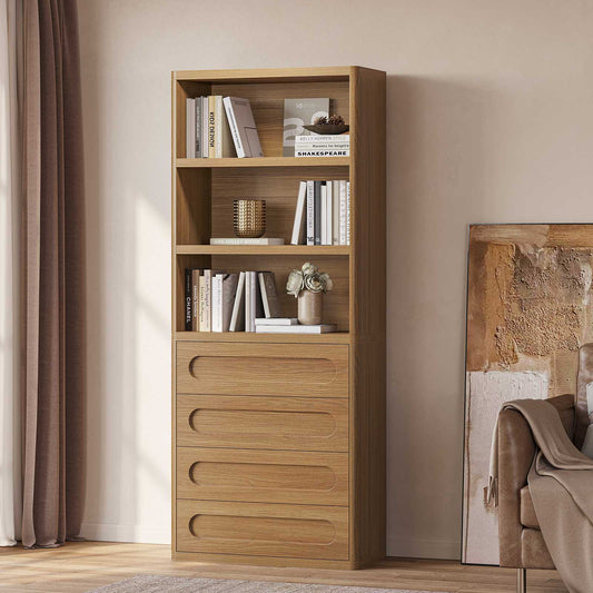 SUCSSRICH 72.1 Inch Bookcase with 4 Drawers Large Bookshelves Cabinet with 3 Storage Shelves for Living Room Bedroom Home Office