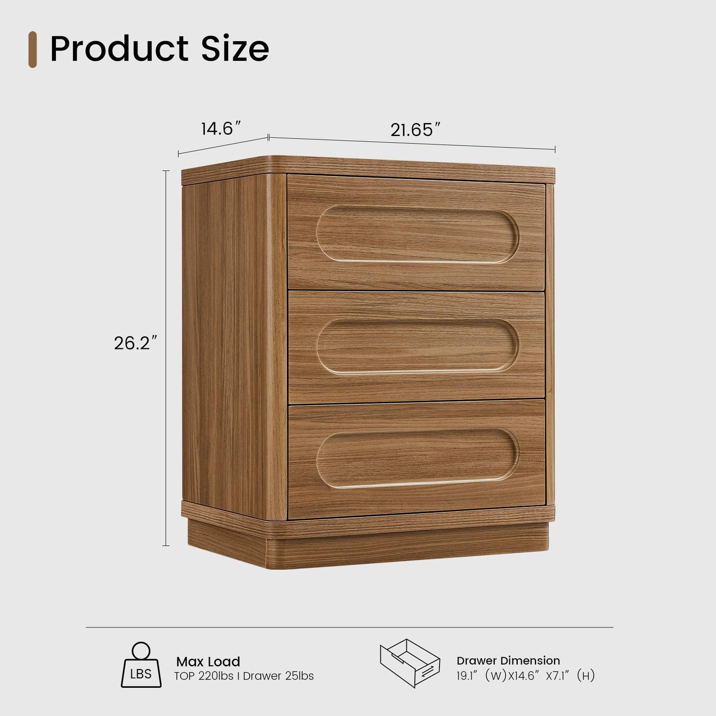 SUCSSRICH 21.7 Inch Nightstand with 3 Drawers Large Night Stand Bedside Tables for Bedroom Modern Storage Bedside Table for End Tables Sofa Oak Brown