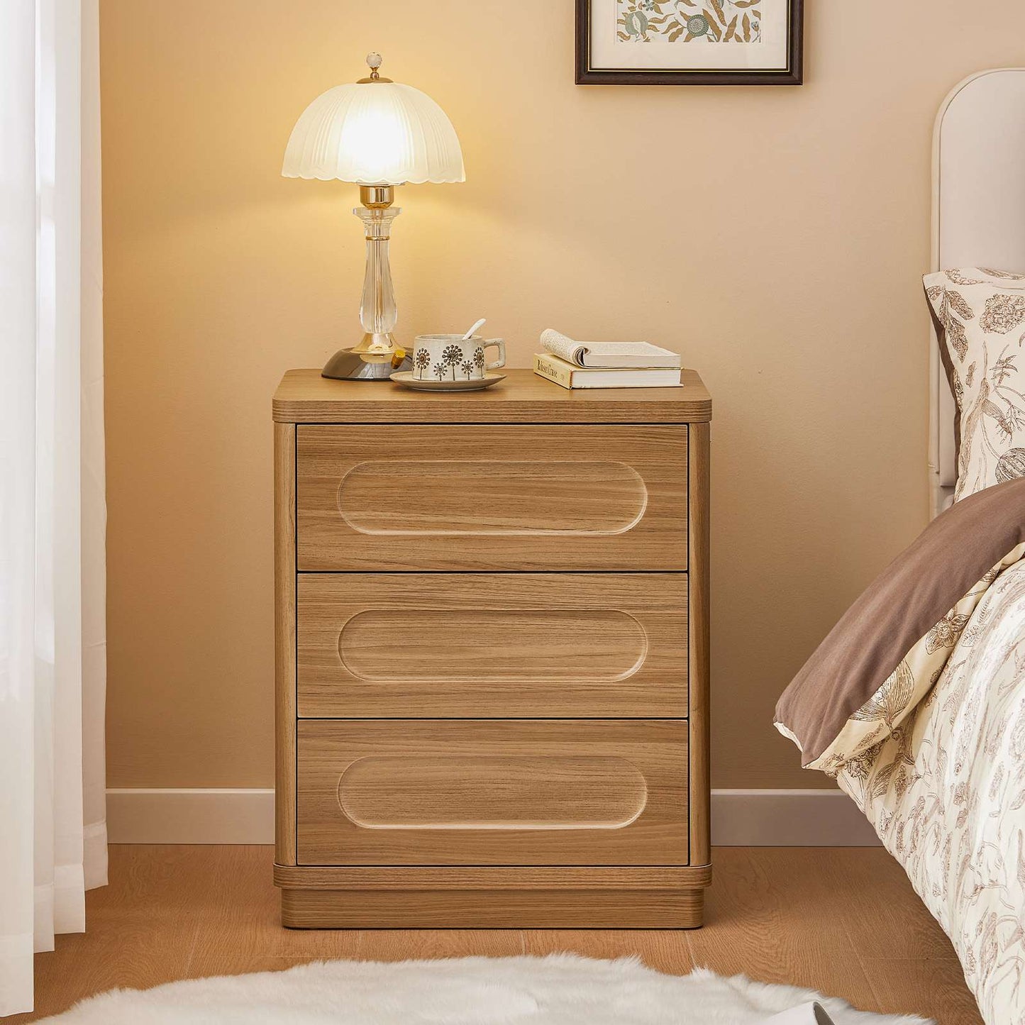 SUCSSRICH 21.7 Inch Nightstand with 3 Drawers Large Night Stand Bedside Tables for Bedroom Modern Storage Bedside Table for End Tables Sofa