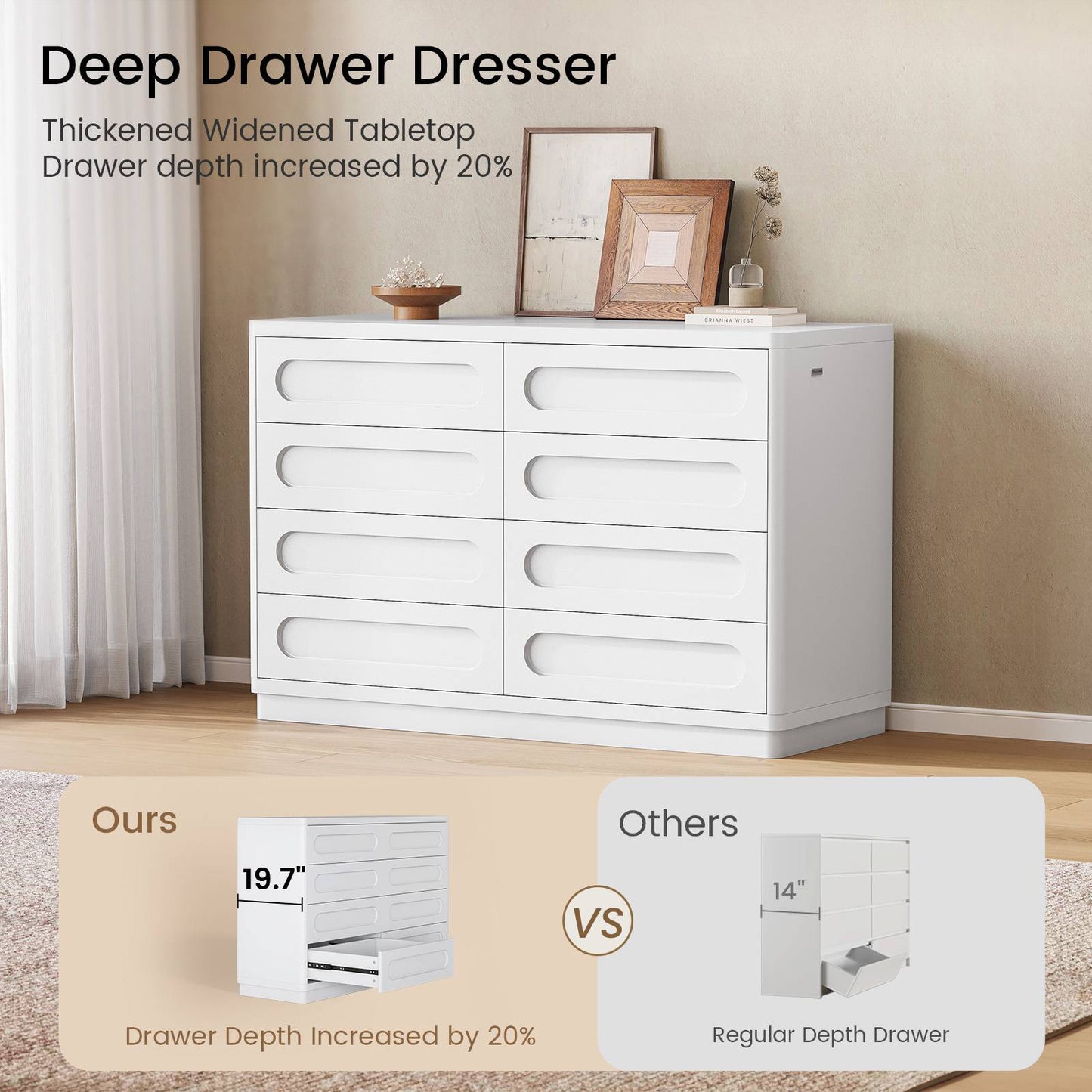 SUCSSRICH 47.2 Inch Dresser for Bedroom with 8 Drawers Wide Dresser for Closet with Deep Drawer Large Wood TV Stand Modern Chest of Drawers for Bedroom