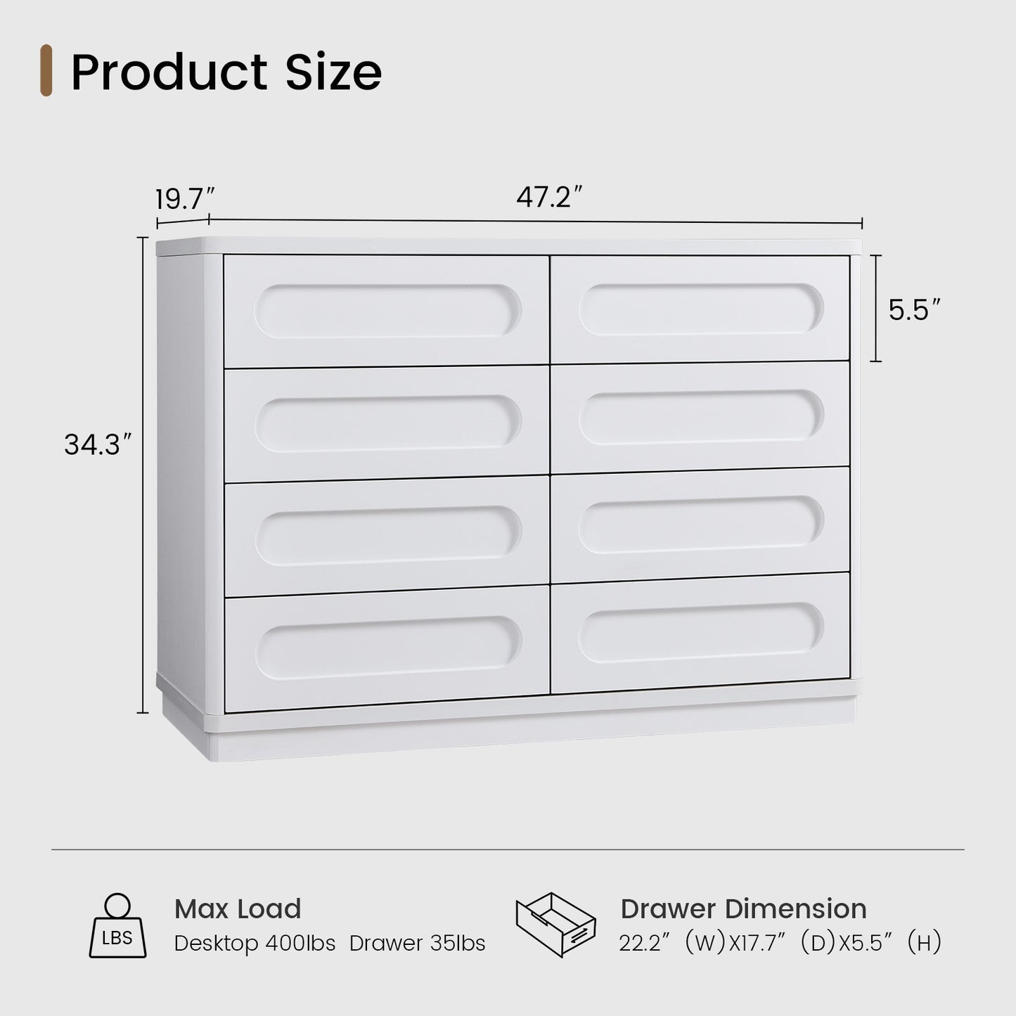 SUCSSRICH 47.2 Inch Dresser for Bedroom with 8 Drawers Wide Dresser for Closet with Deep Drawer Large Wood TV Stand Modern Chest of Drawers for Bedroom
