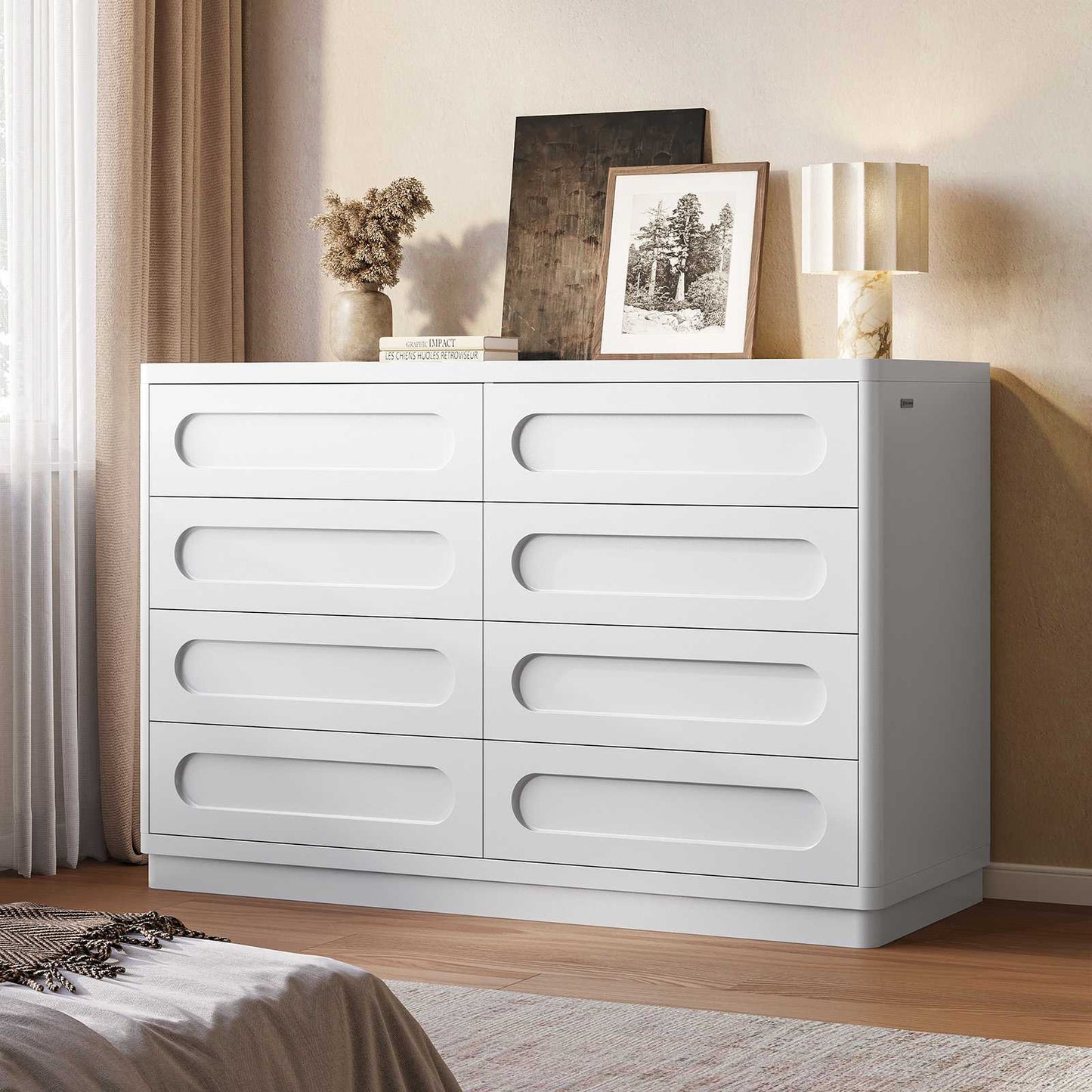SUCSSRICH 47.2 Inch Dresser for Bedroom with 8 Drawers Wide Dresser for Closet with Deep Drawer Large Wood TV Stand Modern Chest of Drawers for Bedroom