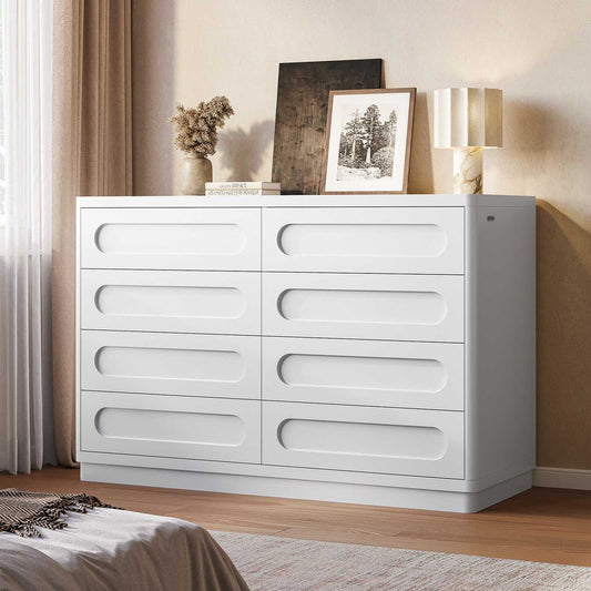 SUCSSRICH 47.2 Inch Dresser for Bedroom with 8 Drawers Wide Dresser for Closet with Deep Drawer Large Wood TV Stand Modern Chest of Drawers for Bedroom White