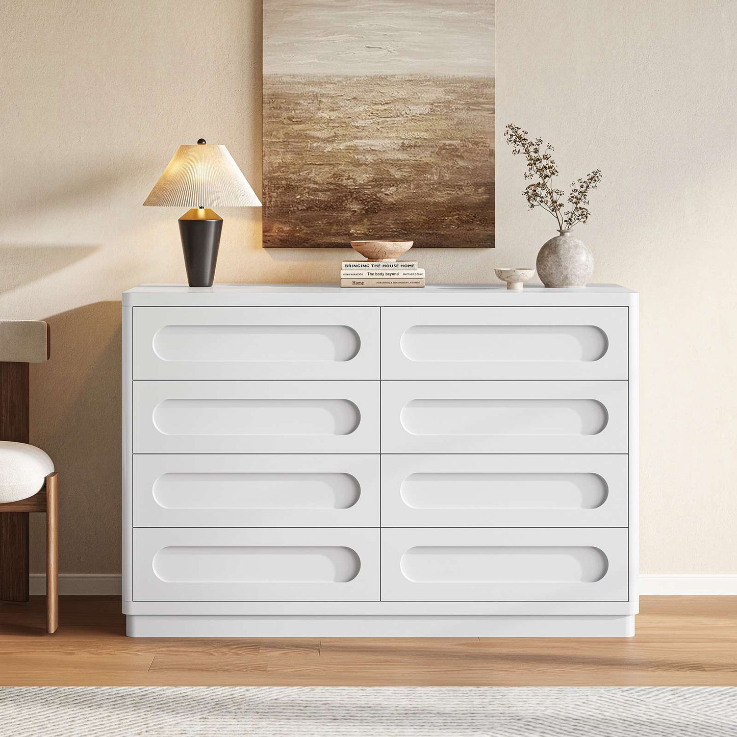 SUCSSRICH 47.2 Inch Dresser for Bedroom with 8 Drawers Wide Dresser for Closet with Deep Drawer Large Wood TV Stand Modern Chest of Drawers for Bedroom