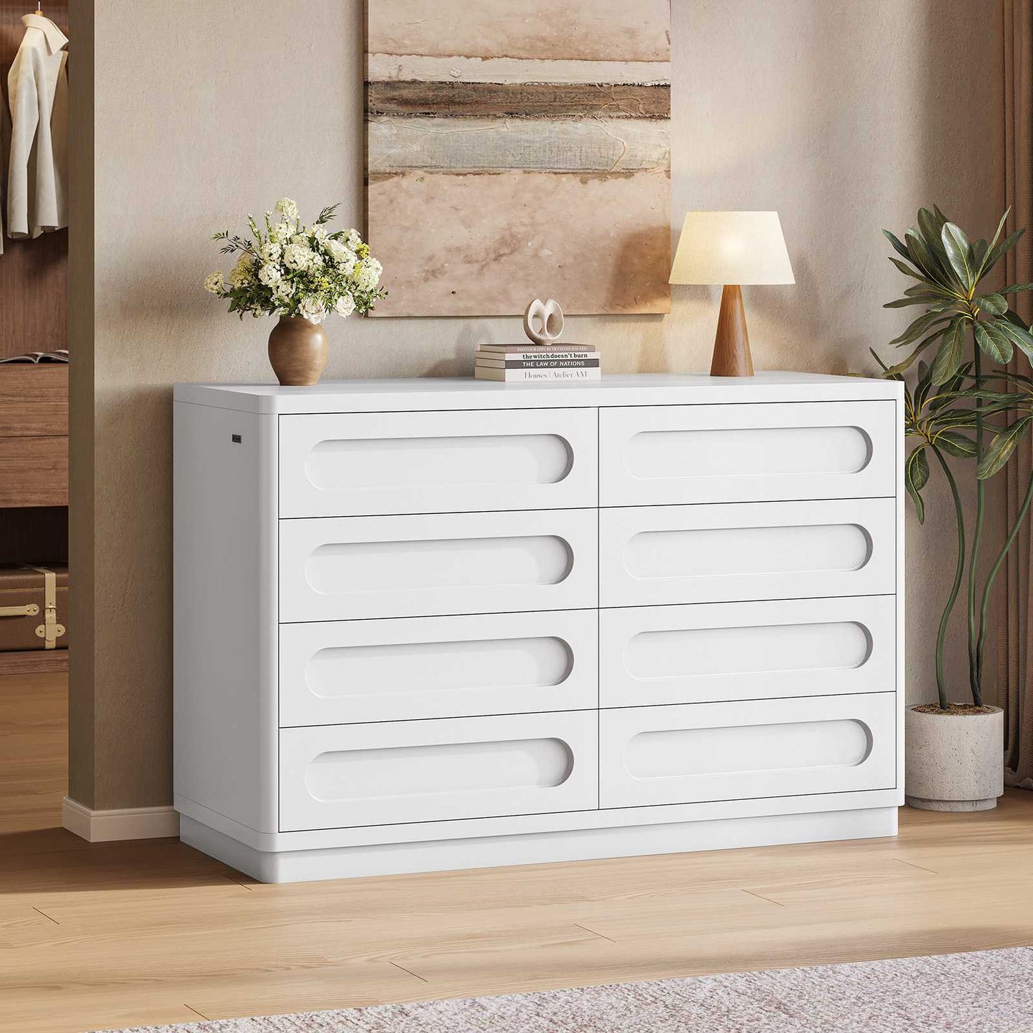 SUCSSRICH 47.2 Inch Dresser for Bedroom with 8 Drawers Wide Dresser for Closet with Deep Drawer Large Wood TV Stand Modern Chest of Drawers for Bedroom