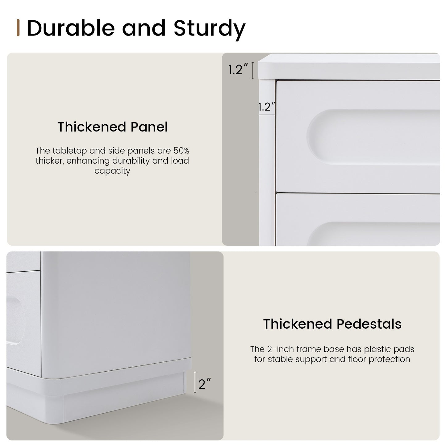 SUCSSRICH | Set of 2 26.2" Tall Nightstands – 3-Drawer Wood Bedside Tables with Rounded Corners, Bedroom End Tables – White
