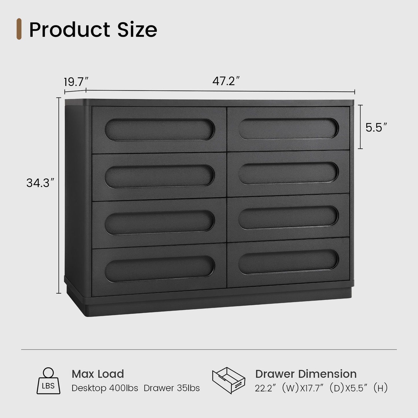 SUCSSRICH 47.2 Inch Dresser for Bedroom with 8 Drawers Wide Dresser for Closet with Deep Drawer Large Wood TV Stand Modern Chest of Drawers for Bedroom