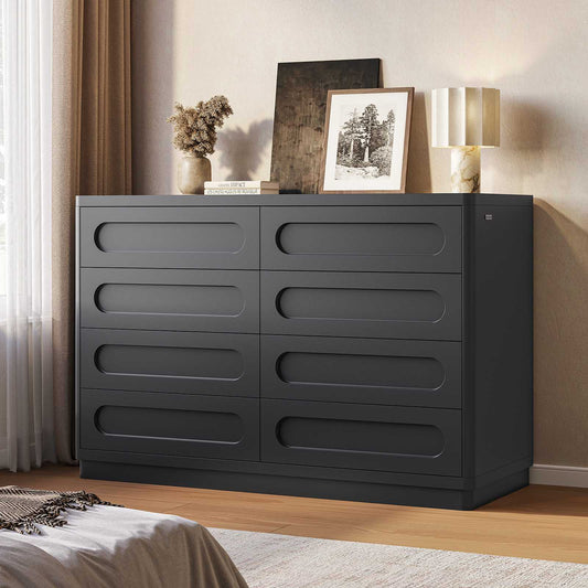 SUCSSRICH 47.2 Inch Black Dresser for Bedroom with 8 Drawers Wide Dresser for Closet with Deep Drawer Modern Chest of Drawers for Bedroom Black