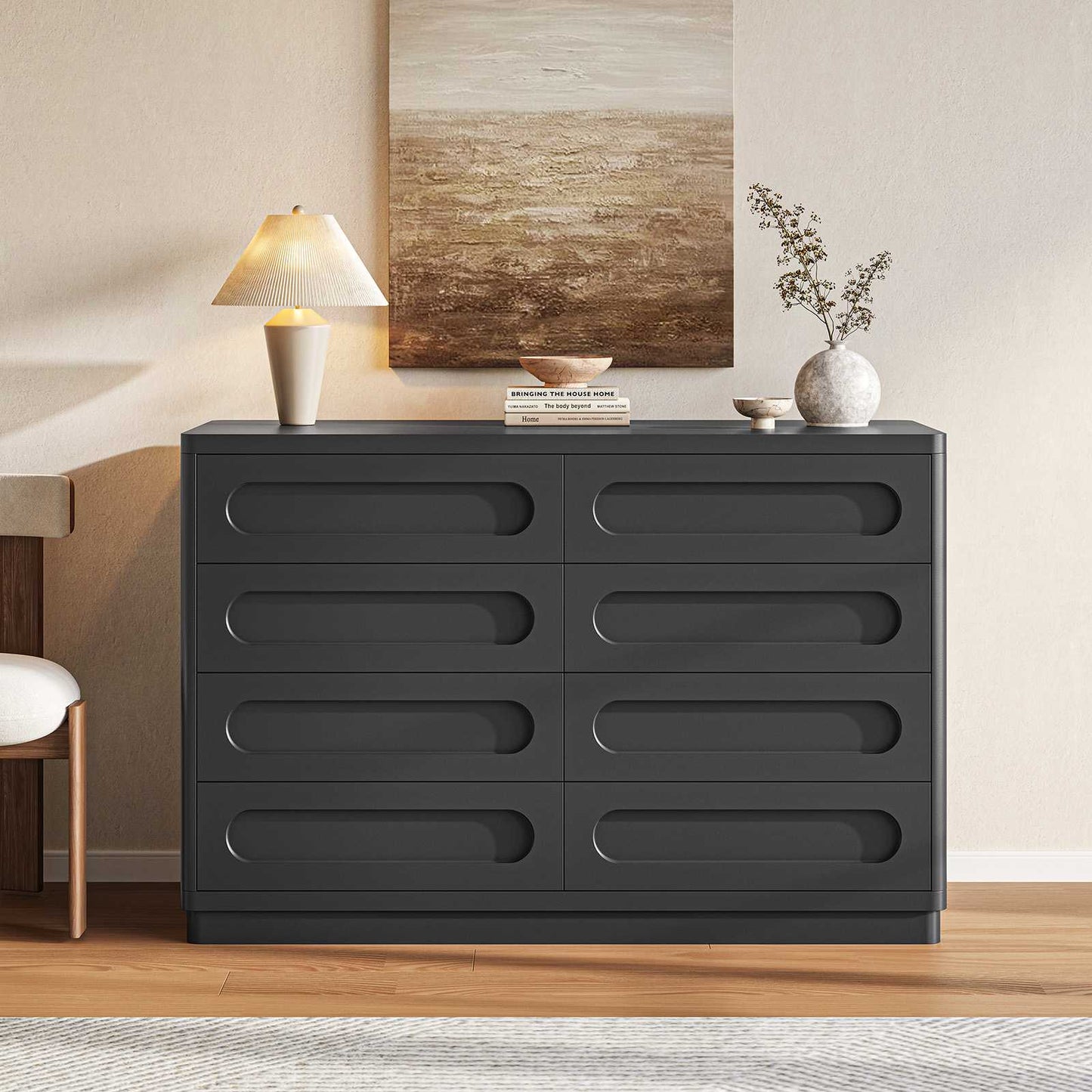 SUCSSRICH 47.2 Inch Dresser for Bedroom with 8 Drawers Wide Dresser for Closet with Deep Drawer Large Wood TV Stand Modern Chest of Drawers for Bedroom