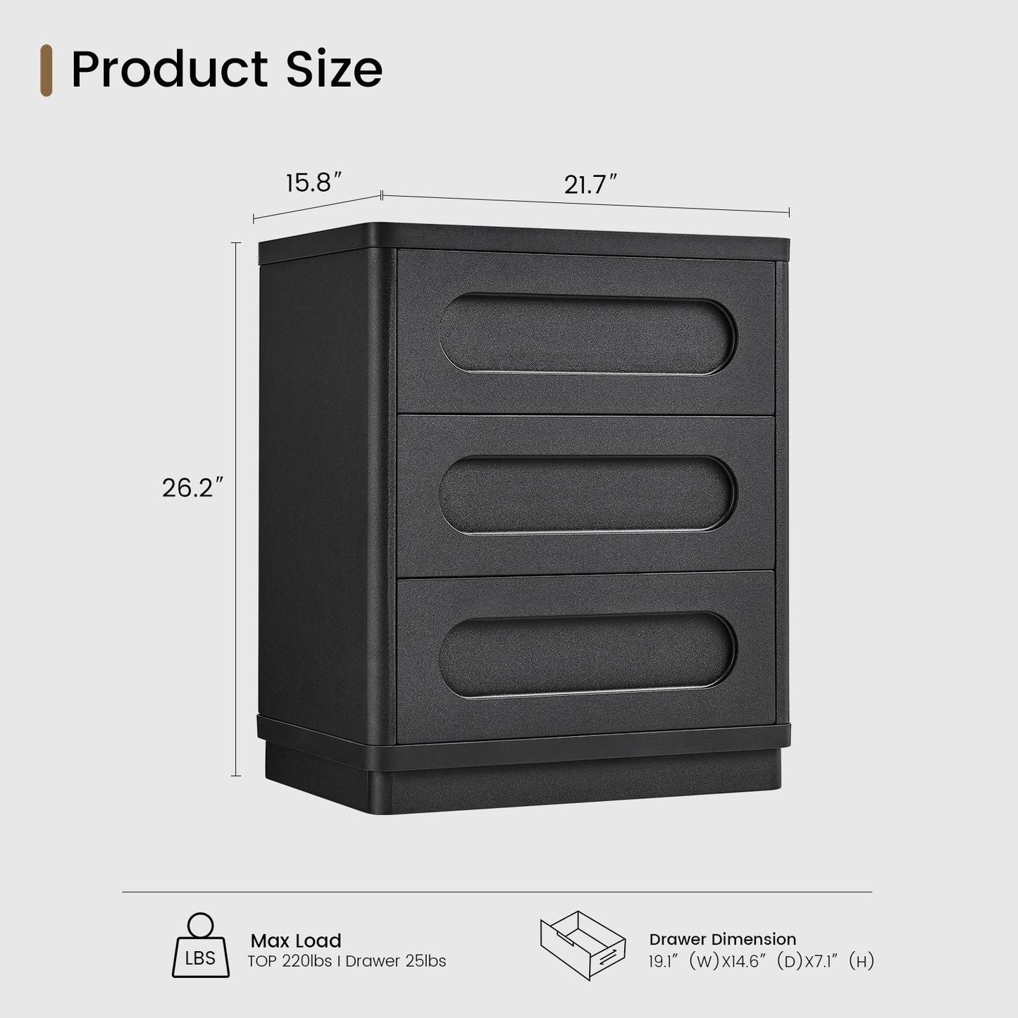 SUCSSRICH 21.7 Inch Nightstand with 3 Drawers Large Night Stand Bedside Tables for Bedroom Modern Storage Bedside Table for End Tables Sofa