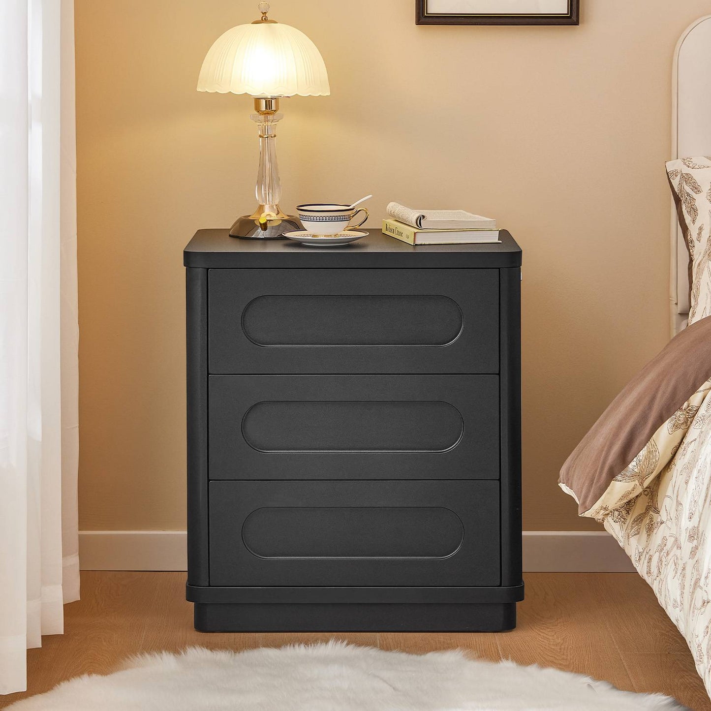 SUCSSRICH 21.7 Inch Nightstand with 3 Drawers Large Night Stand Bedside Tables for Bedroom Modern Storage Bedside Table for End Tables Sofa