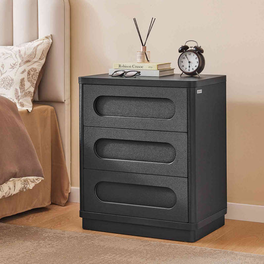 SUCSSRICH 21.7 Inch Black Nightstand with 3 Drawers Large Night Stand Bedside Tables for Bedroom Modern Storage Bedside Table for End Tables Sofa Black