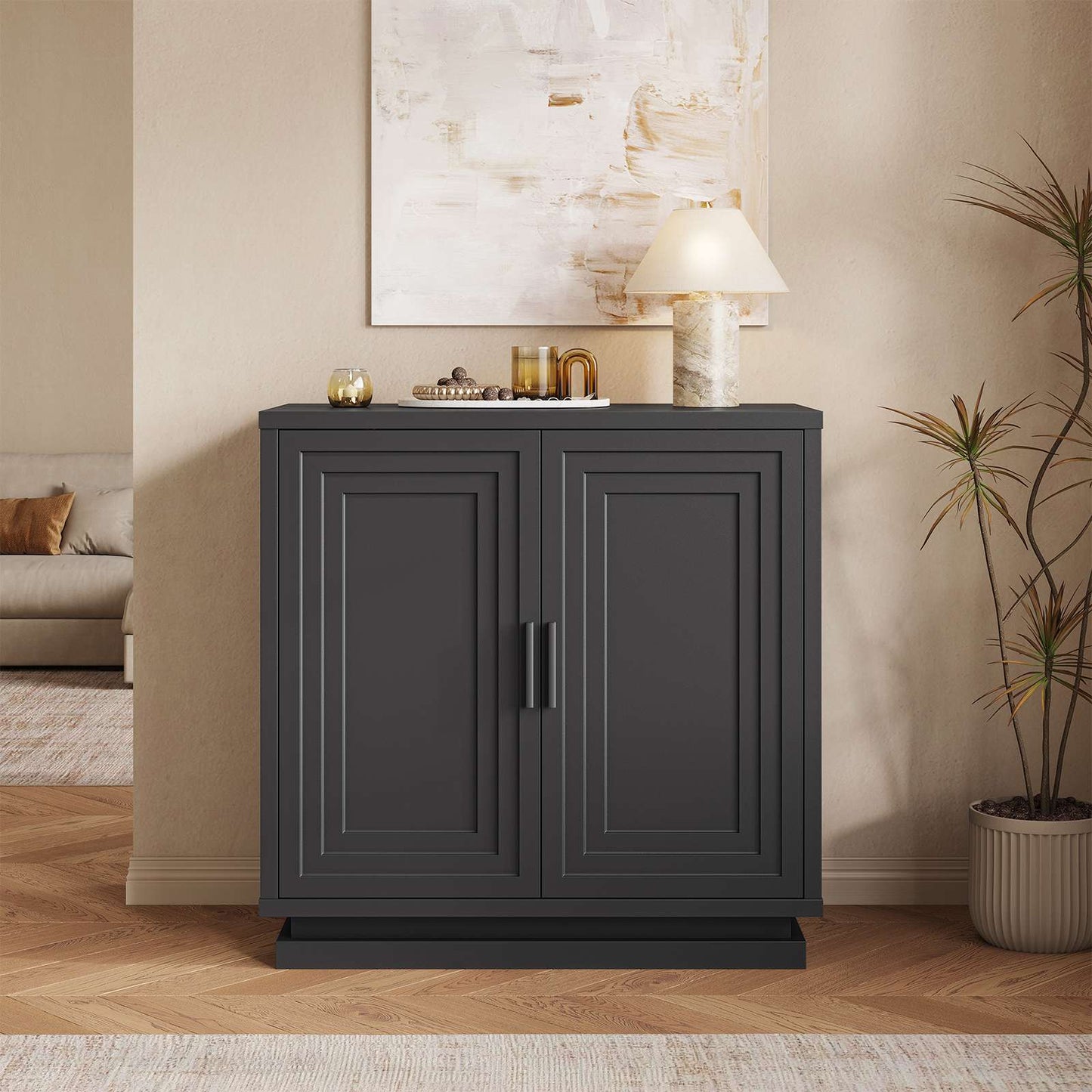 SUCSSRICH 31.5 Inch Buffet Cabinet with Storage Sideboard Buffet Kitchen Cabinet with 2 Doors and 3 Shelves Wood Coffee Bar Table