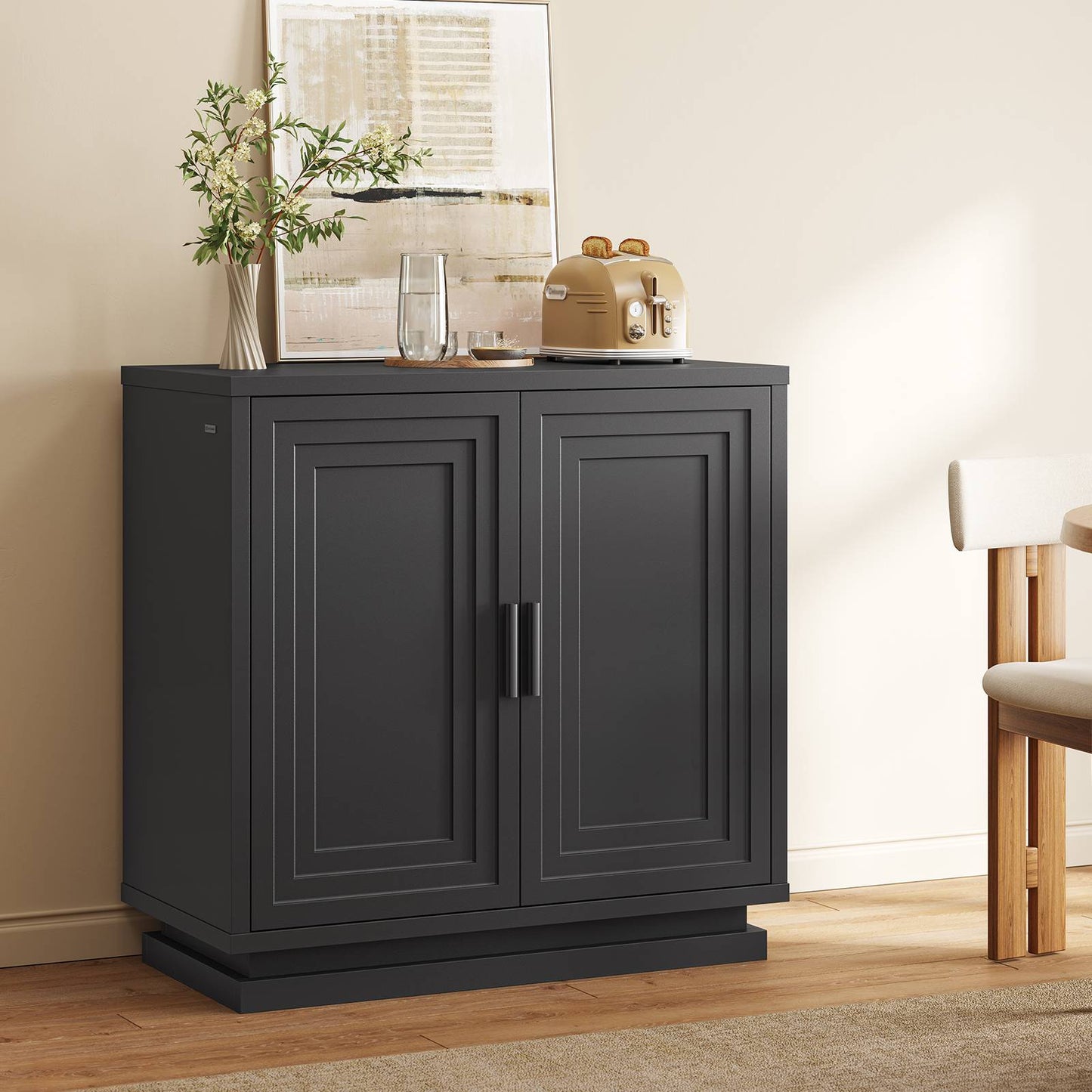 SUCSSRICH 31.5 Inch Buffet Cabinet with Storage Sideboard Buffet Kitchen Cabinet with 2 Doors and 3 Shelves Wood Coffee Bar Table