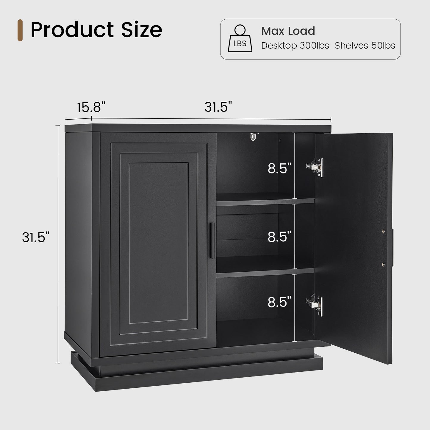 SUCSSRICH 31.5 Inch Buffet Cabinet with Storage Sideboard Buffet Kitchen Cabinet with 2 Doors and 3 Shelves Wood Coffee Bar Table