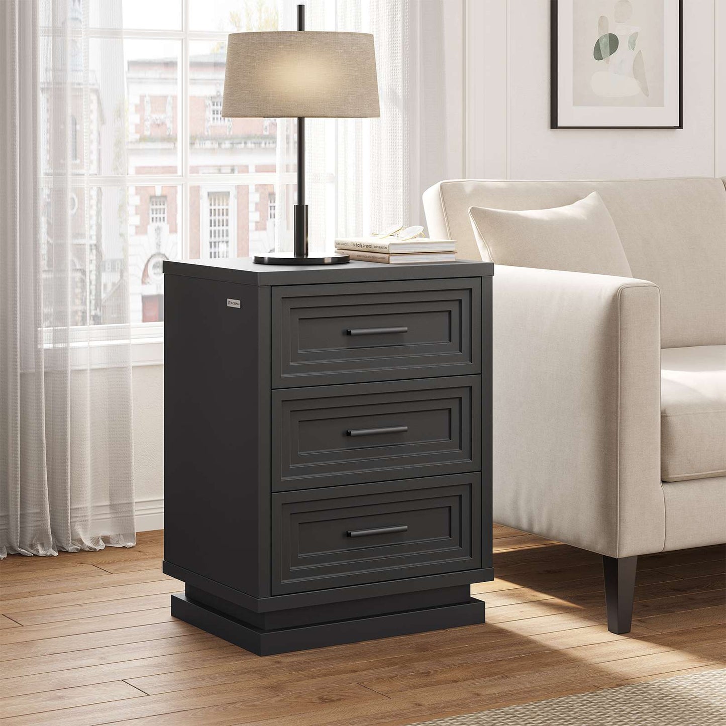 SUCSSRICH 20 Inch Nightstand with 3 Drawers Bedside Table for Bedroom with Metal Handle Wood Modern End Tables