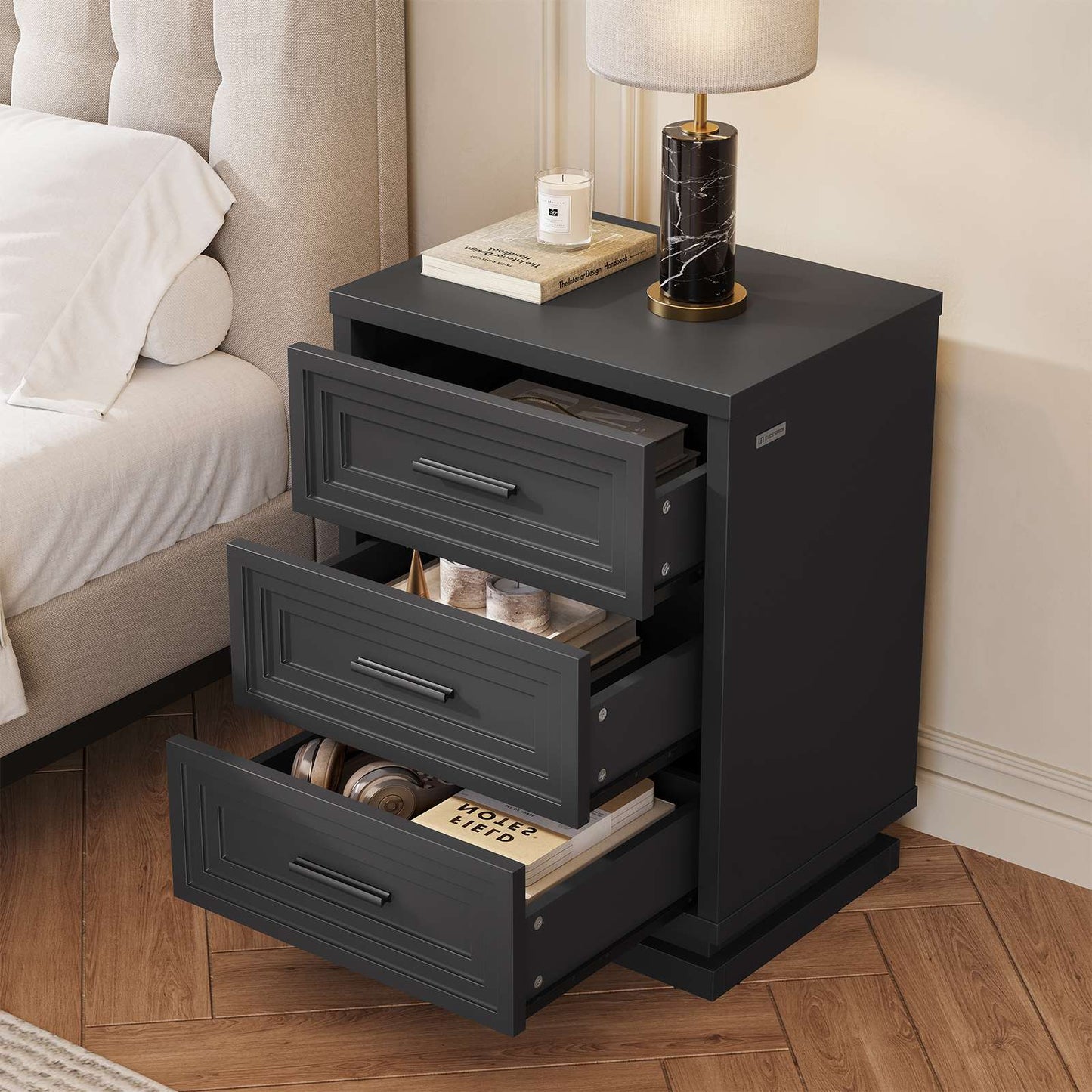 SUCSSRICH 20 Inch Nightstand with 3 Drawers Bedside Table for Bedroom with Metal Handle Wood Modern End Tables