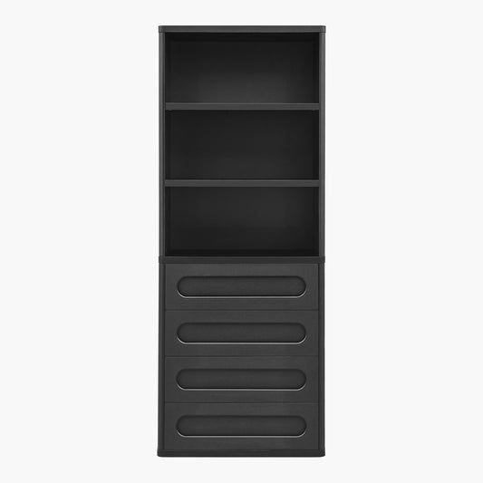 SUCSSRICH 72.1 Inch Black Bookcase with 4 Drawers Large Bookshelves Cabinet with 3 Storage Shelves for Living Room Bedroom Home Office Black