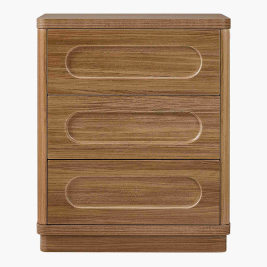 SUCSSRICH | Set of 2 26.2" Tall Nightstands – 3-Drawer Wood Bedside Tables with Rounded Corners, Bedroom End Tables – Brown