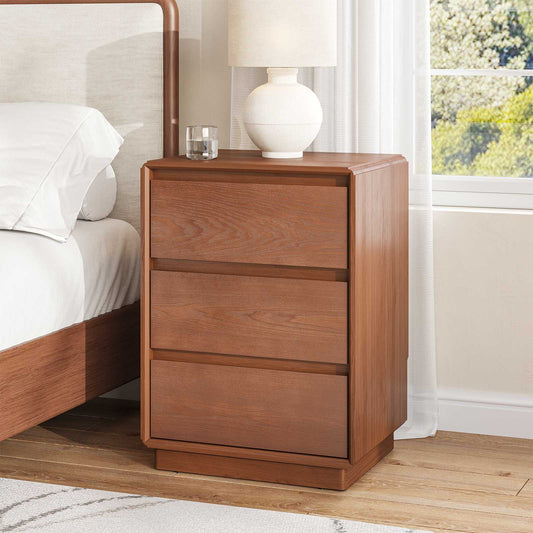 SUCSSRICH 25.8 Inch Solid Wood Nightstand with 3 Drawers Natural Wood Night Stand Mid Century Modern Nightstand with Storage