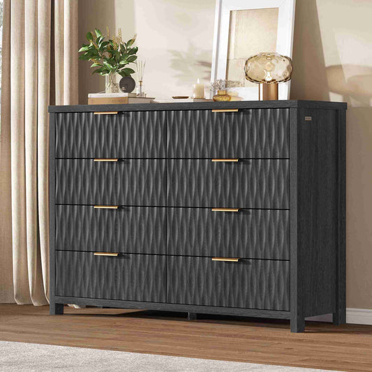 SUCSSRICH 46.9 Inch Dresser with 8 Drawers Wide Modern Chest of Drawers with Metal Handle Wood Dresser TV Stand Wood Storage Organizer for Bedroom Living Room Black