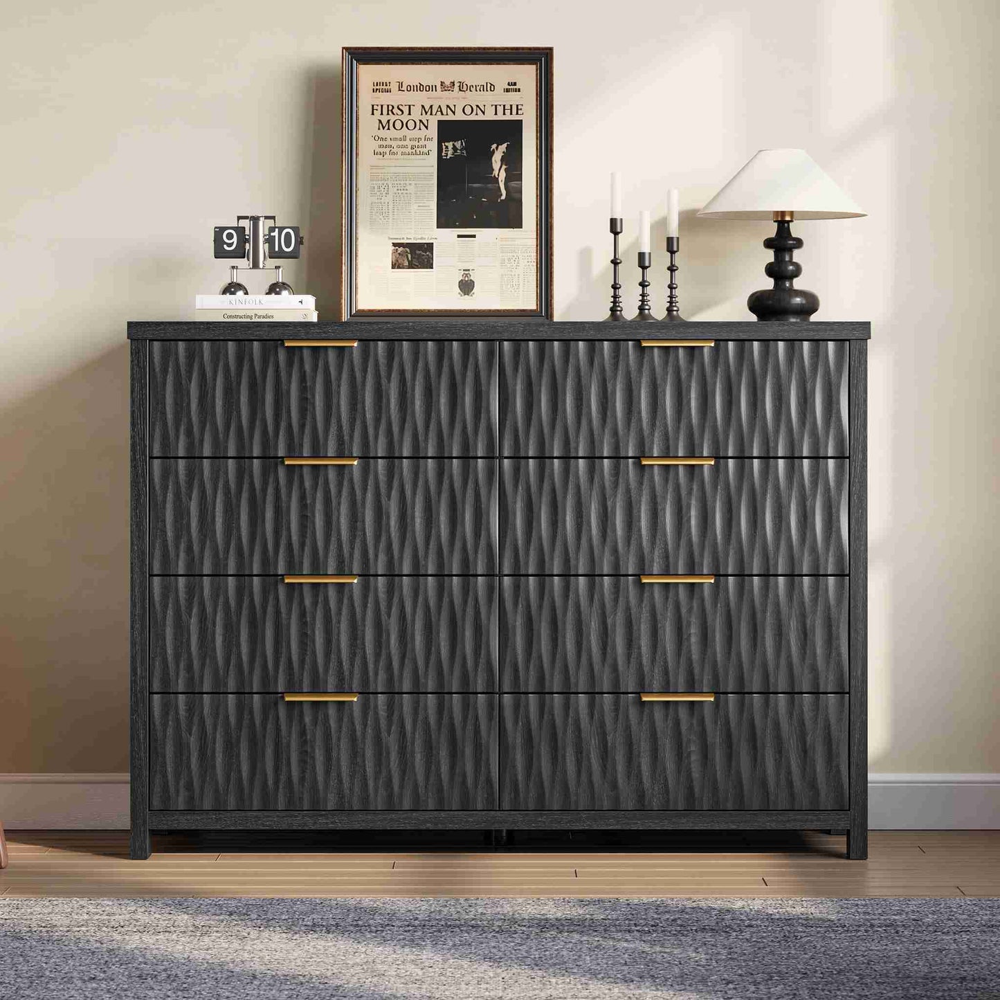 SUCSSRICH 46.9 Inch Dresser with 8 Drawers Wide Modern Chest of Drawers with Metal Handle Wood Dresser TV Stand Wood Storage Organizer for Bedroom Living Room