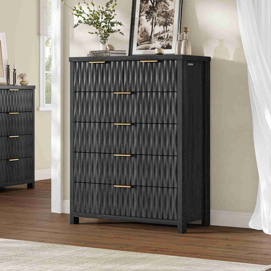SUCSSRICH 43.7 Inch Dresser with 6 Drawers Tall Drawers for Bedroom Modern Chest of Wood Drawer Organizer for Living Room Hallway Entryway