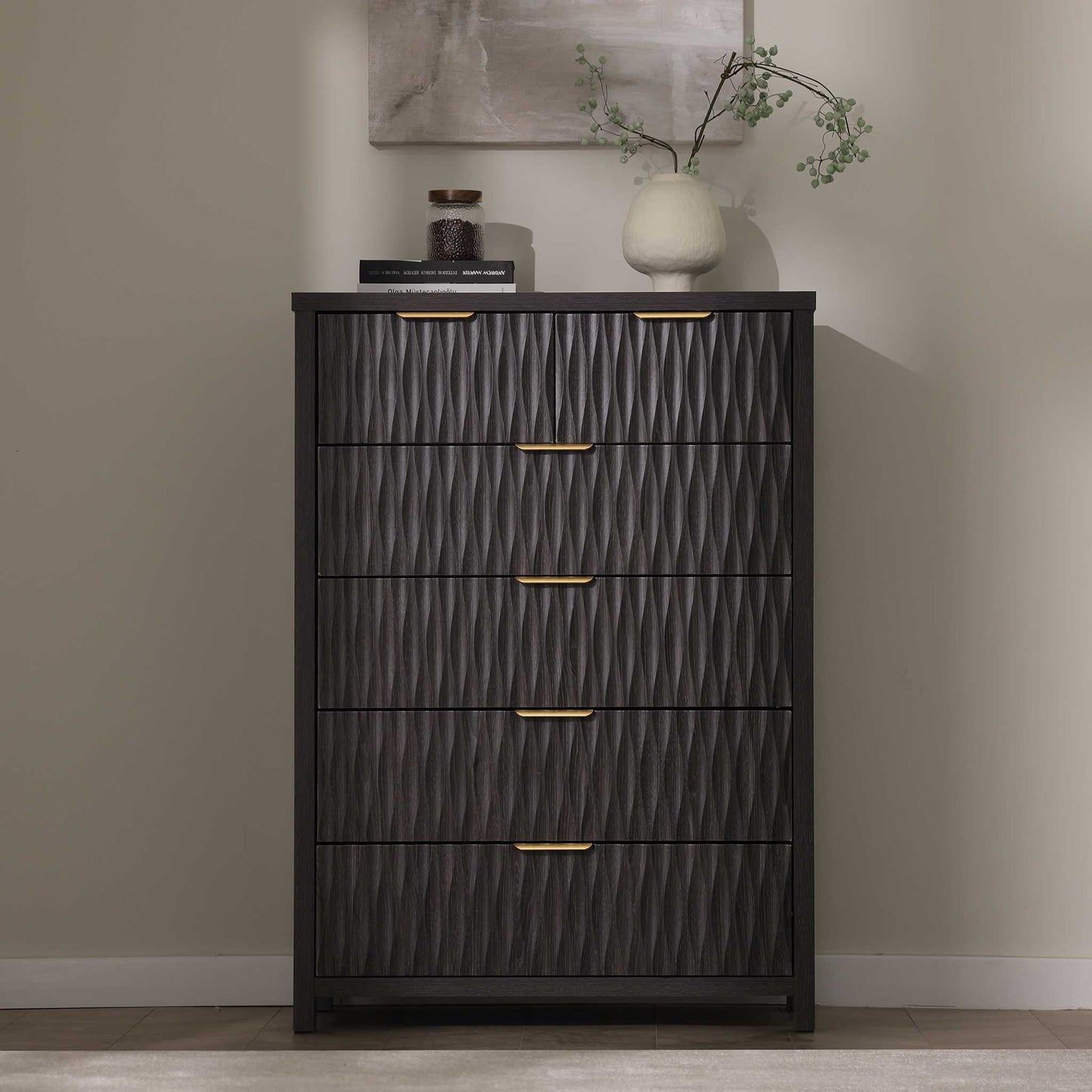 SUCSSRICH 43.7 Inch Dresser with 6 Drawers Tall Drawers for Bedroom Modern Chest of Wood Drawer Organizer for Living Room Hallway Entryway
