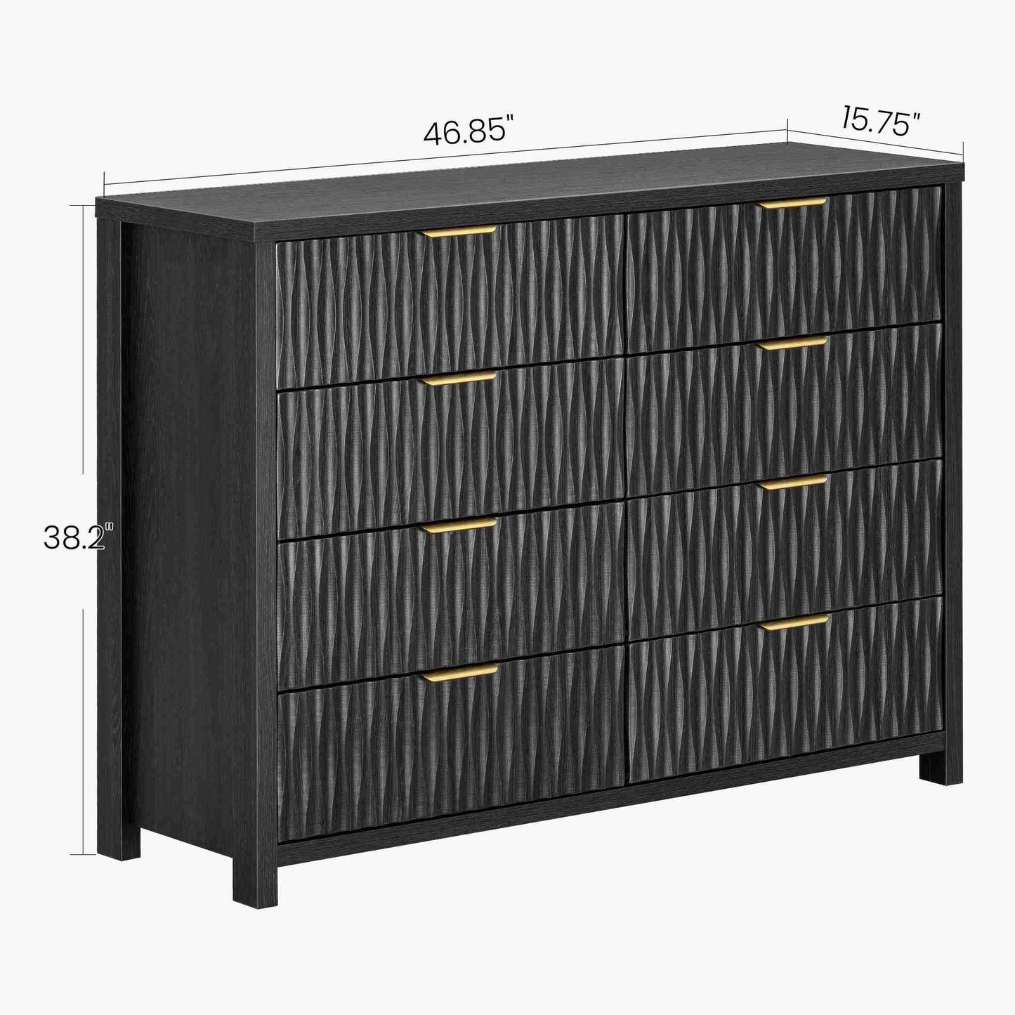 SUCSSRICH 46.9 Inch Dresser with 8 Drawers Wide Modern Chest of Drawers with Metal Handle Wood Dresser TV Stand Wood Storage Organizer for Bedroom Living Room Black
