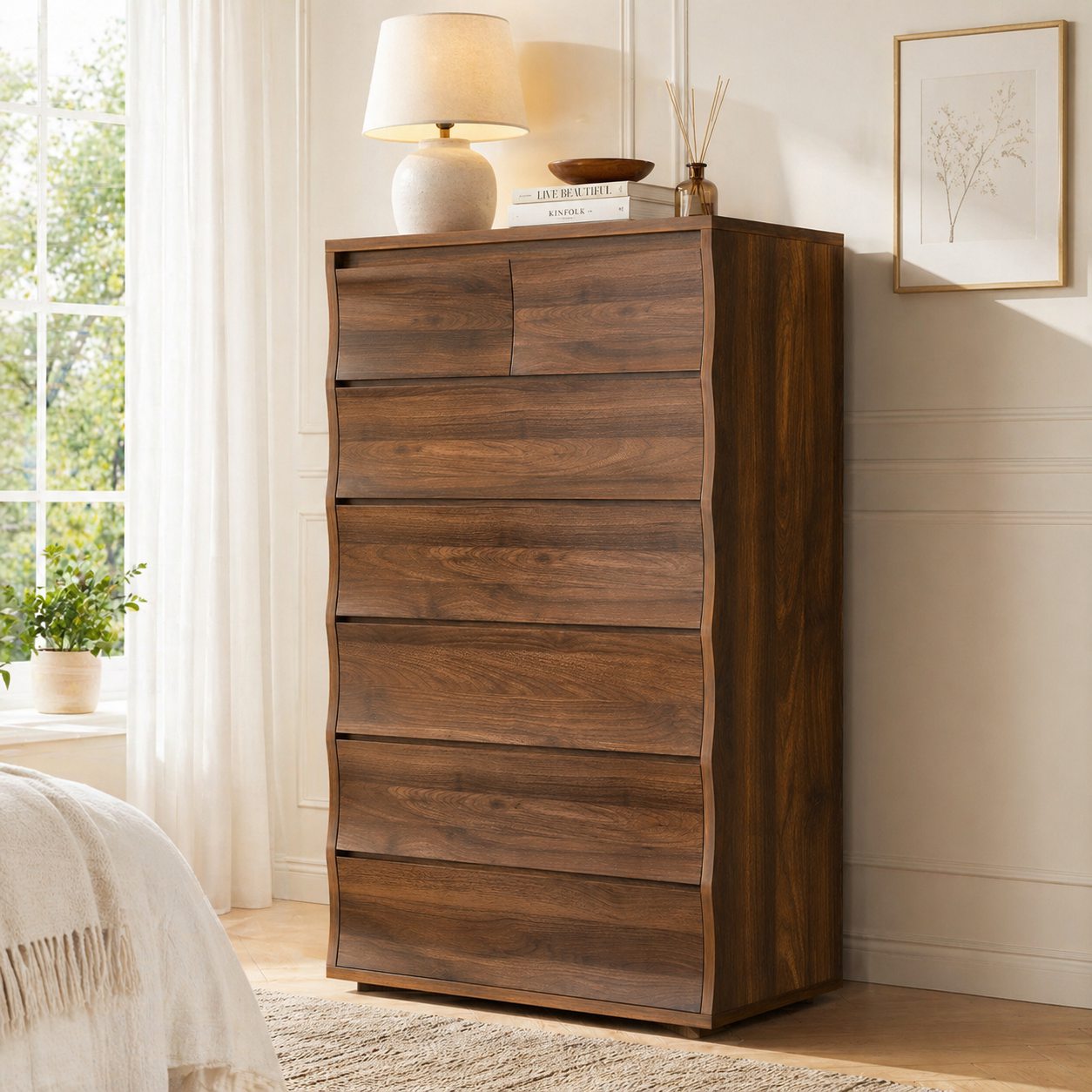 SUCSSRICH | 52.8" Tall 7/8-Drawer Dresser for Bedroom – Wood Chest of Drawers, Vertical Storage Organizer for Closet & Hallway – Brown