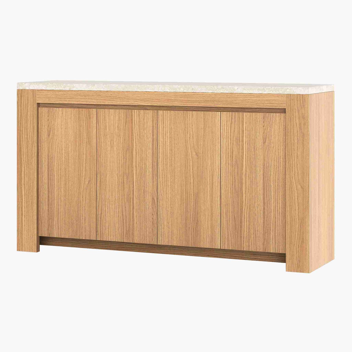 SUCSSRICH 63-Inch Modern Buffet Cabinet with Storage, Faux Marble Top, 4 Doors for Living Room & Dining Room (Walnut)