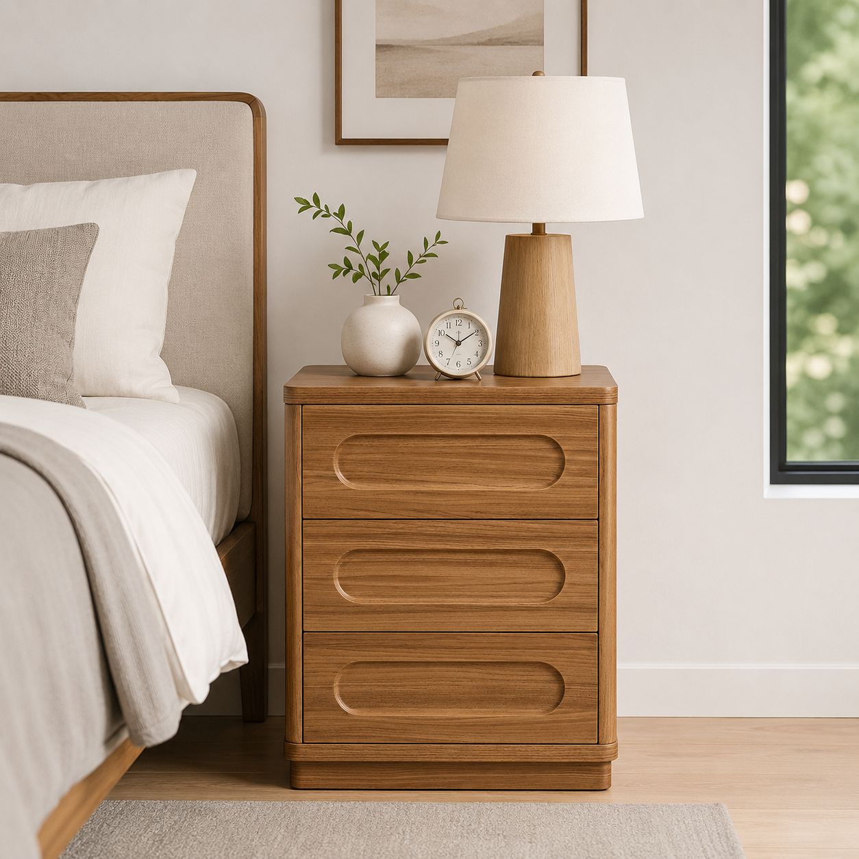 SUCSSRICH | Set of 2 26.2" Tall Nightstands – 3-Drawer Wood Bedside Tables with Rounded Corners, Bedroom End Tables – Brown
