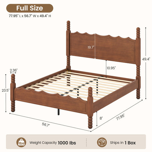 SUCSSRICH | Solid Wood Platform Bed with Storage Headboard, Spindle Design, Under-Bed Storage & No Box Spring Needed