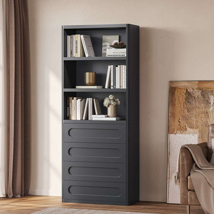 SUCSSRICH 72.1 Inch Bookcase with 4 Drawers Large Bookshelves Cabinet with 3 Storage Shelves for Living Room Bedroom Home Office