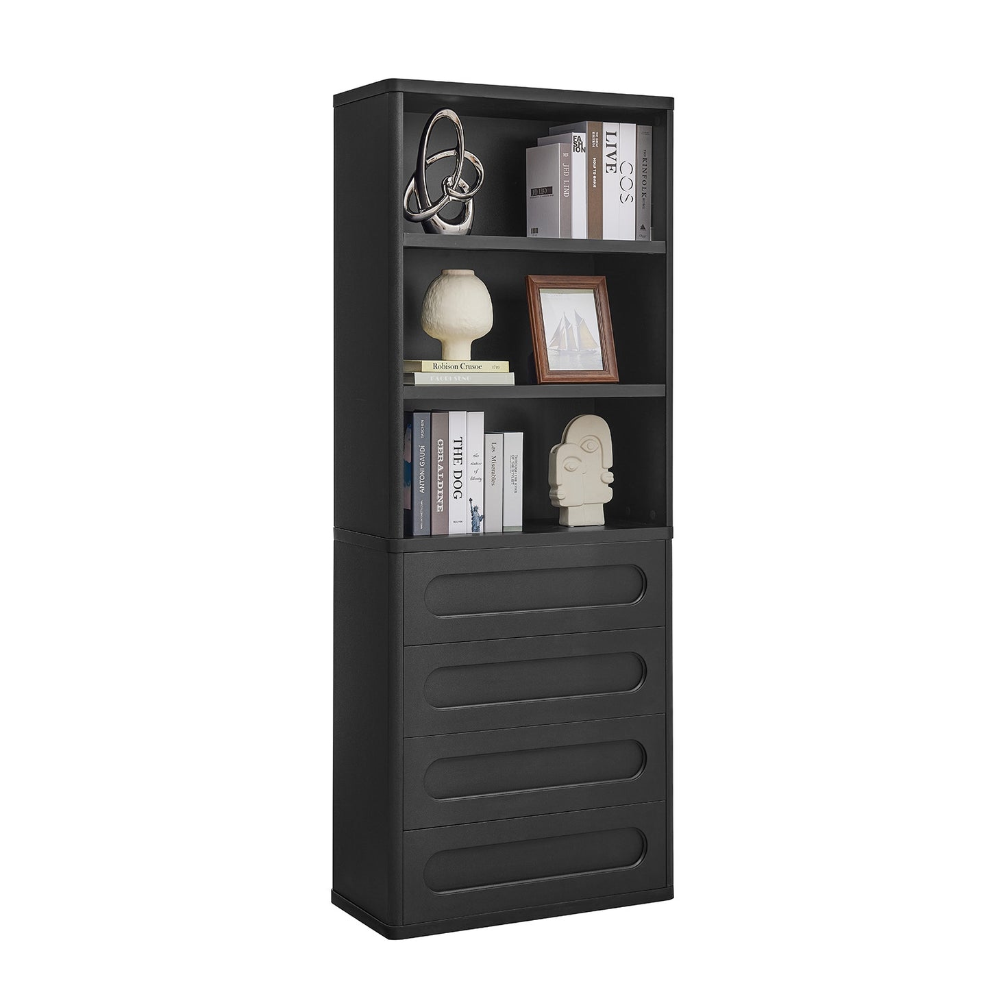 SUCSSRICH 72.1 Inch Bookcase with 4 Drawers Large Bookshelves Cabinet with 3 Storage Shelves for Living Room Bedroom Home Office