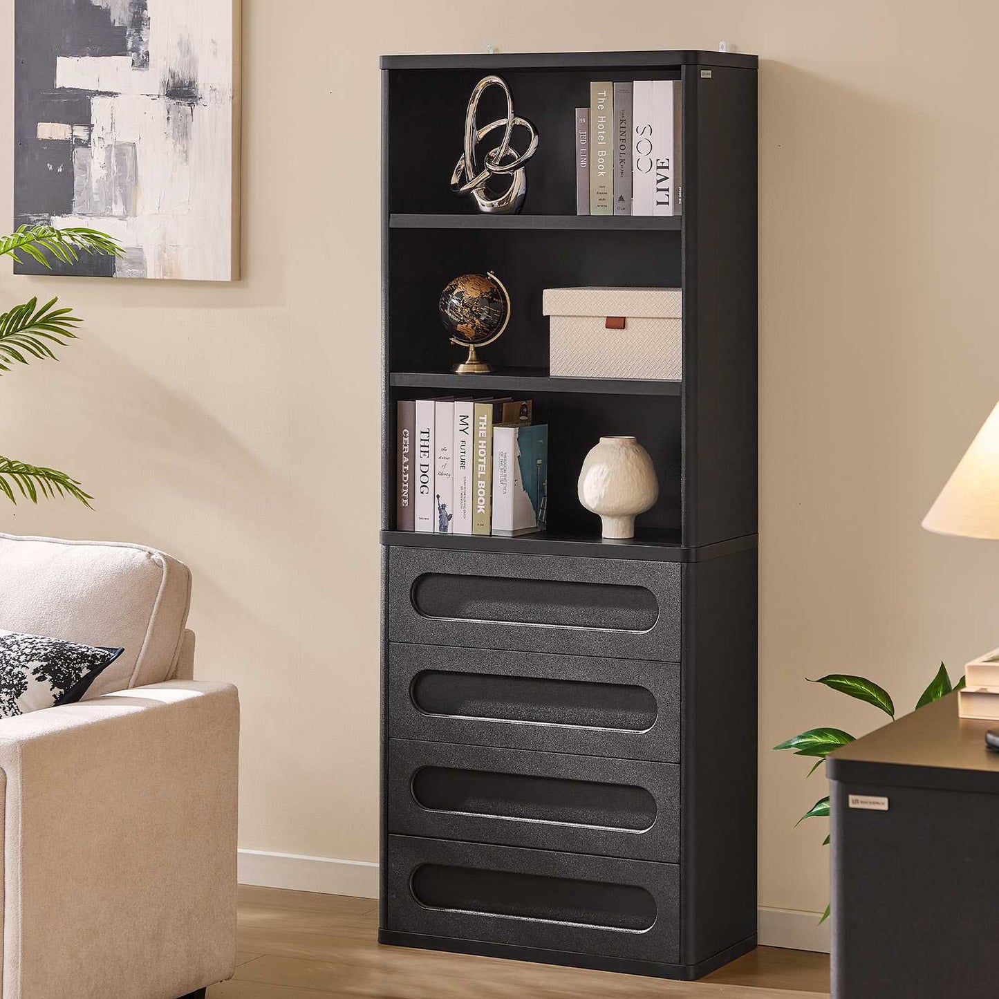 SUCSSRICH 72.1 Inch Bookcase with 4 Drawers Large Bookshelves Cabinet with 3 Storage Shelves for Living Room Bedroom Home Office
