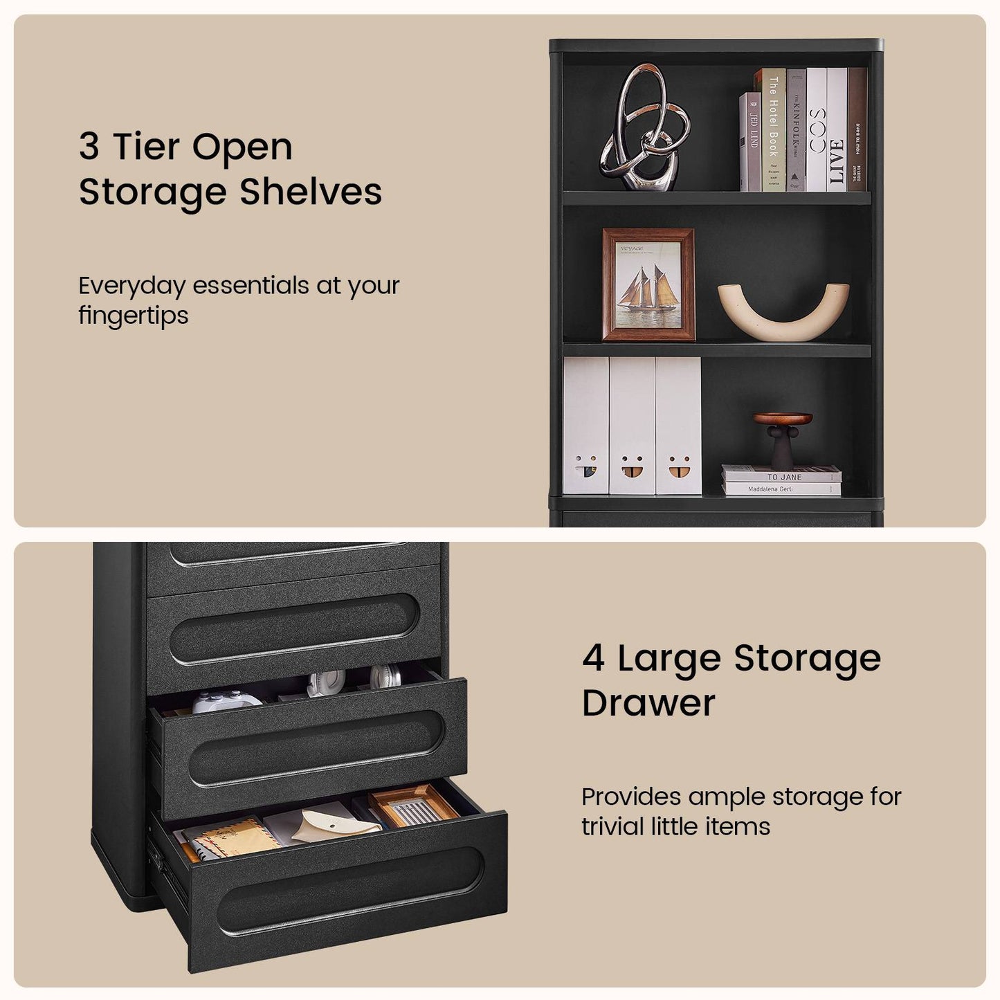 SUCSSRICH 72.1 Inch Bookcase with 4 Drawers Large Bookshelves Cabinet with 3 Storage Shelves for Living Room Bedroom Home Office