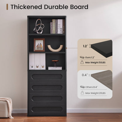 SUCSSRICH 72.1 Inch Bookcase with 4 Drawers Large Bookshelves Cabinet with 3 Storage Shelves for Living Room Bedroom Home Office