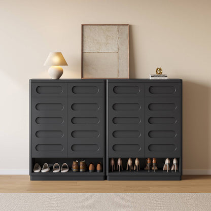 SUCSSRICH 45.3 Inch Shoe Storage Cabinet with 2 Drawers Tall Large Shoe Organizer Closet Storage with Doors and 4-Tier Shelves for Entryway Hallway