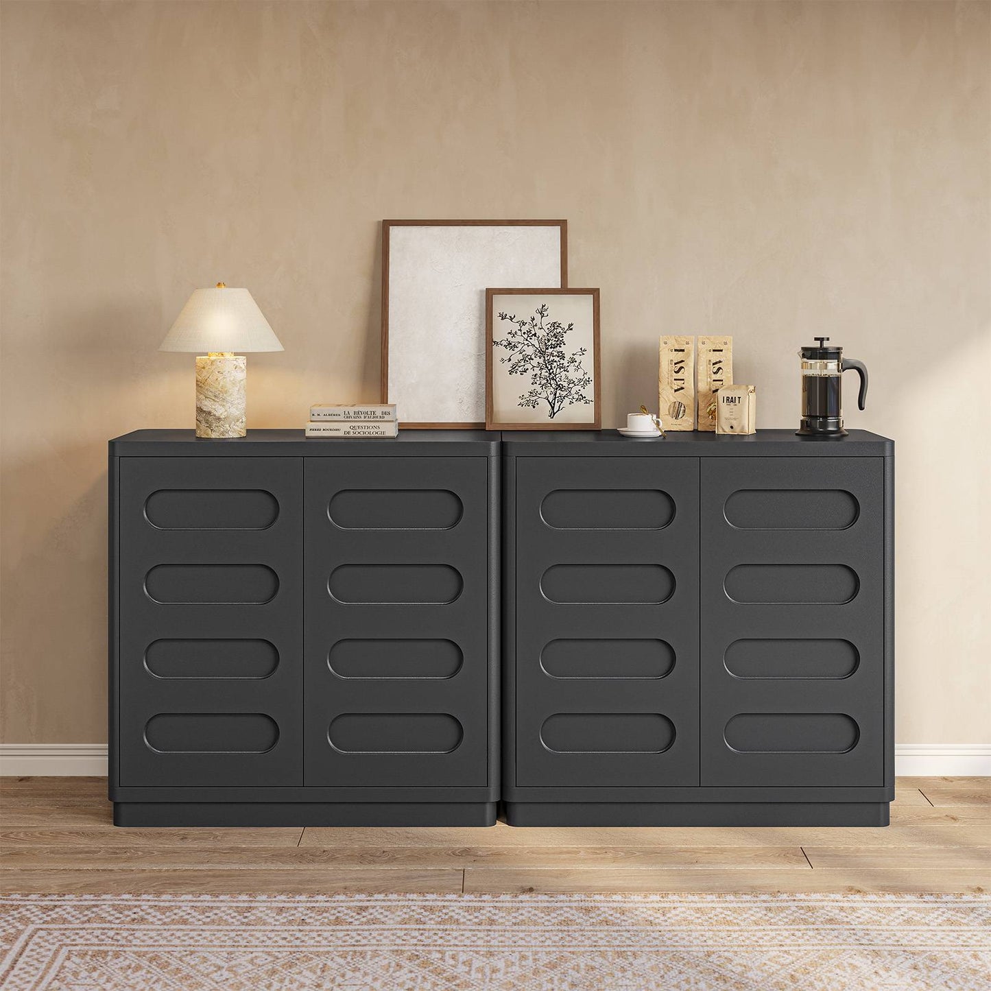 SUCSSRICH 31.5 Inch Sideboard Buffet Cabinet with Storage 2 Doors and Adjustable Shelves Curved Design Modern Coffee Bar Cabinet for Living Room Kitchen Hallway