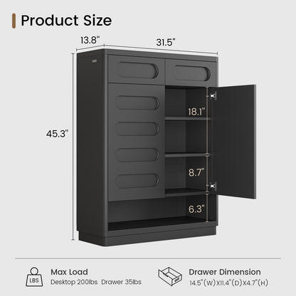 SUCSSRICH 45.3 Inch Shoe Storage Cabinet with 2 Drawers Tall Large Shoe Organizer Closet Storage with Doors and 4-Tier Shelves for Entryway Hallway