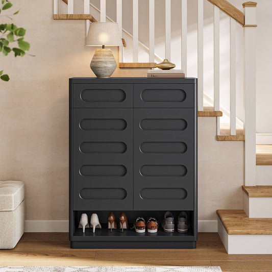 SUCSSRICH | 45.3 Inch Shoe Storage Cabinet with 2 Drawers Tall Large Shoe Organizer Closet Storage with Doors and 4-Tier Shelves for Entryway Hallway